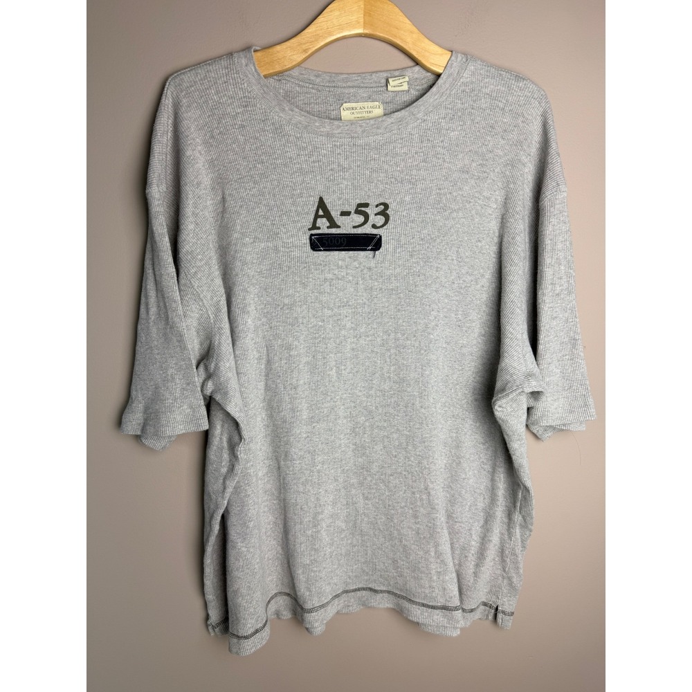 American Eagle Mens XL Gray Thermal Short Sleeve Graphic T-Shirt A-53 Cotton